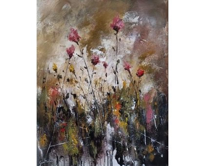 ACRILICO SU TELA ULISSE GUALTIERI ' FIORI DI CAMPO 2 ' dimensioni L 40 x H 50 cm.