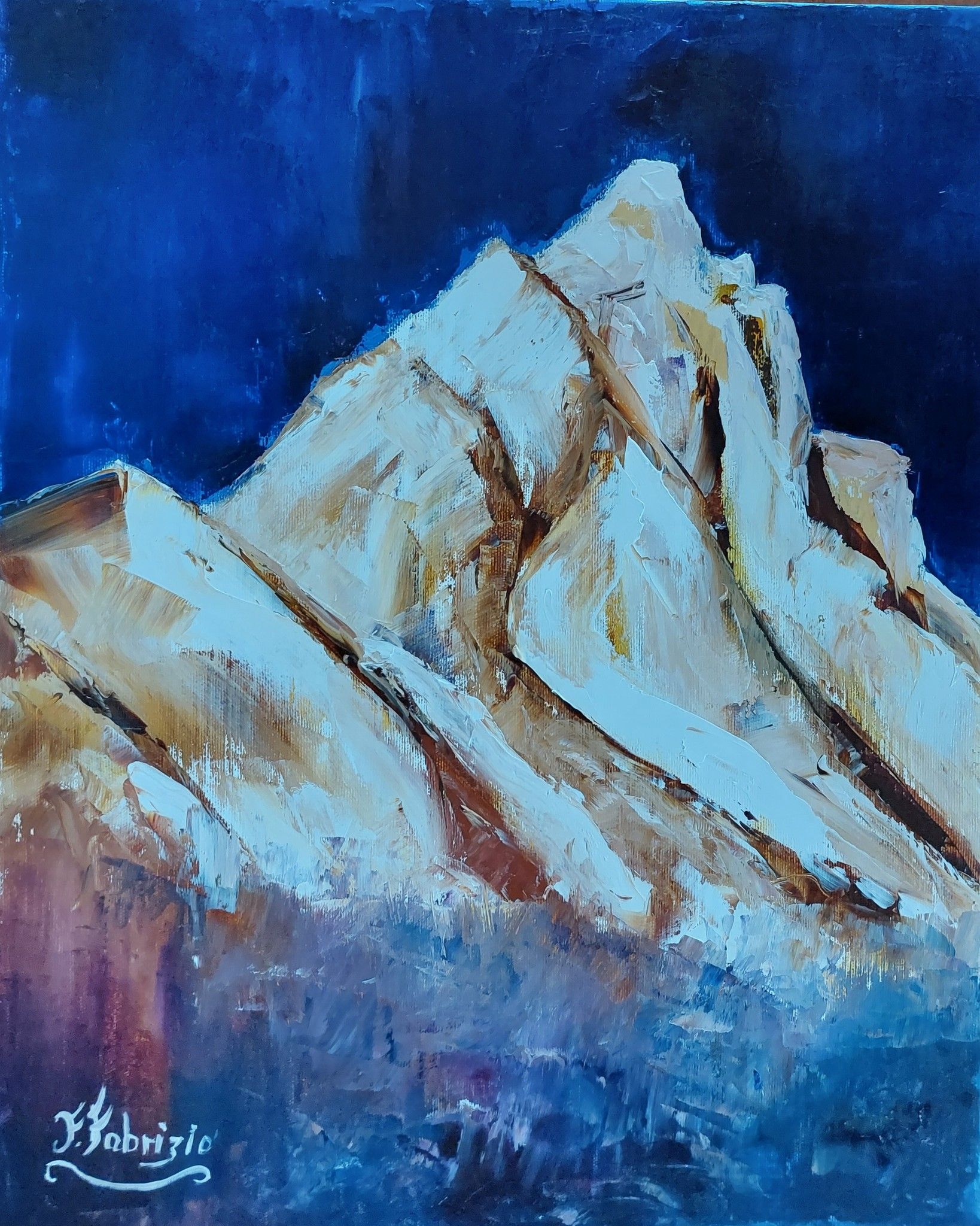 OLIO SU TELA  FRANCA  FABRIZIO ' SUA MAESTA' IL CERVINO  '  dimensioni L 50 x H 40 cm.