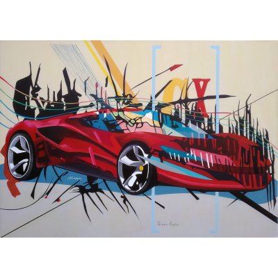 ACRILICO SU TELA PIERNICOLA MUSOLINO ' GENESI DI UN MITO ' dimensioni L 100 x H 70 cm.