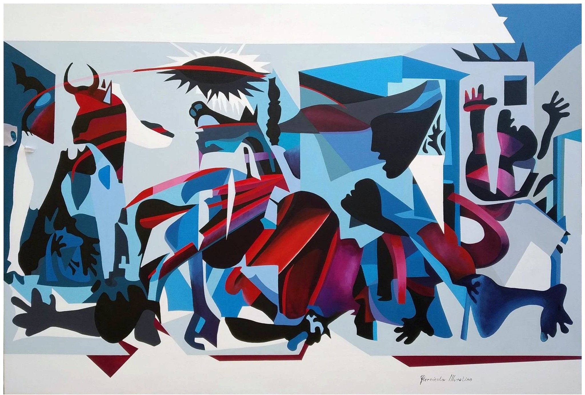 ACRILICO SU TELA  PIERNICOLA MUSOLINO ' LA GUERNICA DEL GIORNO DOPO  '  dimensioni L 100 x H 70 cm.
