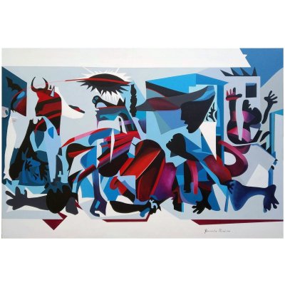 ACRILICO SU TELA PIERNICOLA MUSOLINO ' LA GUERNICA DEL GIORNO DOPO ' dimensioni L 100 x H 70 cm.