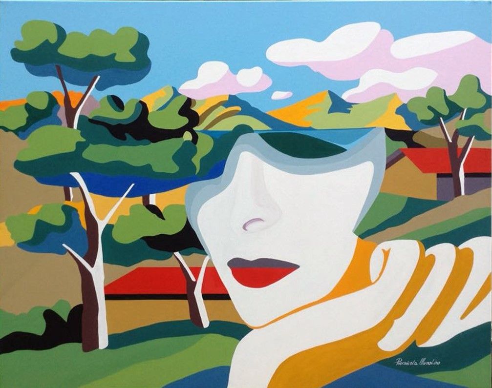 ACRILICO SU TELA PIERNICOLA  MUSOLINO ' MADRE  NATURA  '  dimensioni L 100 x H 80 cm.