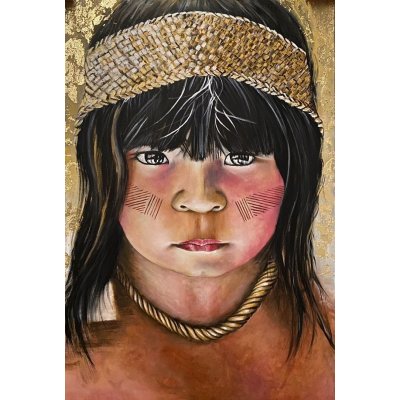 ACRILICO SU TELA DANIELA FACCHI ' BAMBINO AMAZZONE ' dimensioni L 60 x H 90 cm.