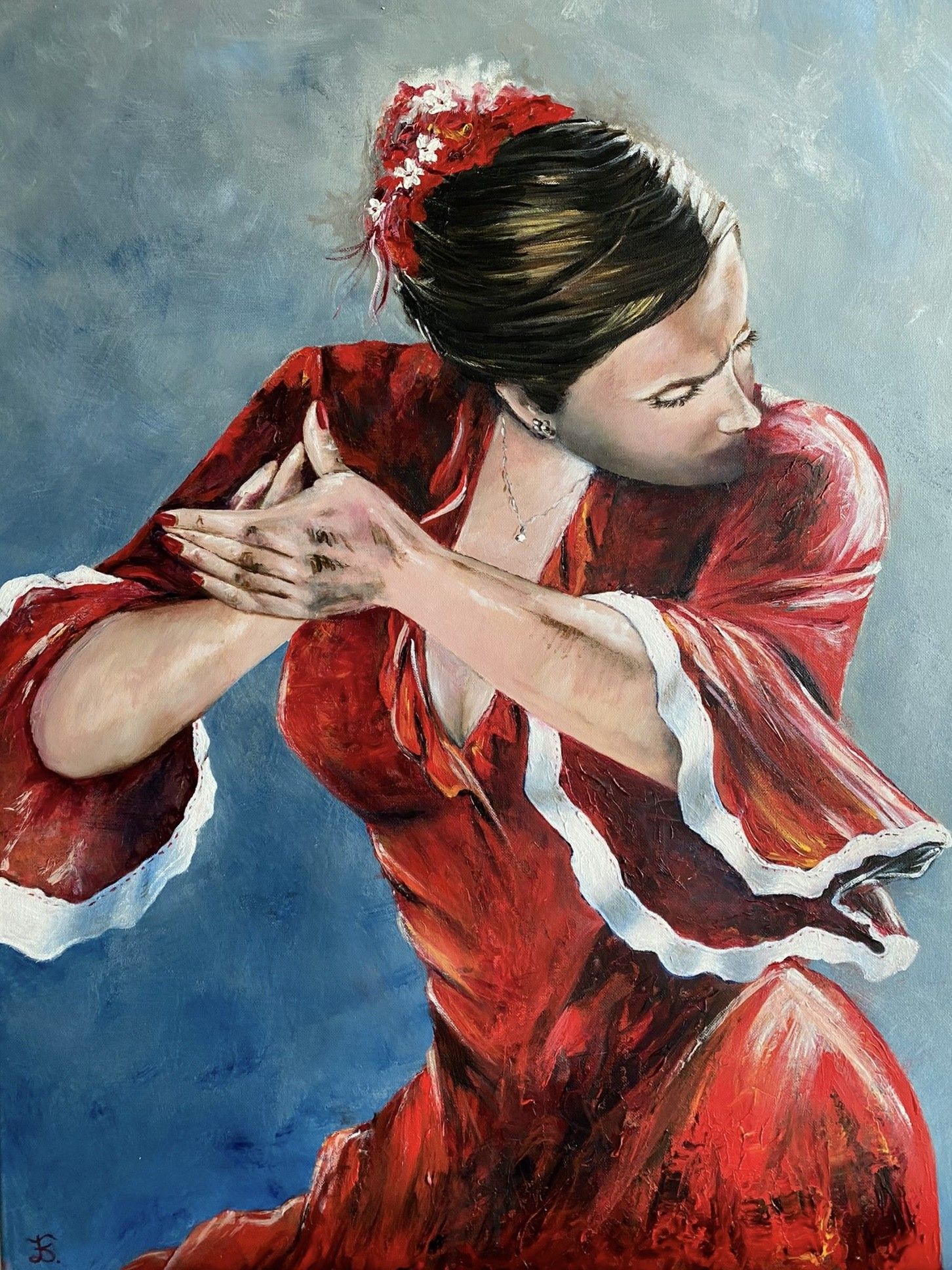 ACRILICO SU TELA DANIELA  FACCHI  ' FLAMENCO '  dimensioni L 60 x H 80 cm.