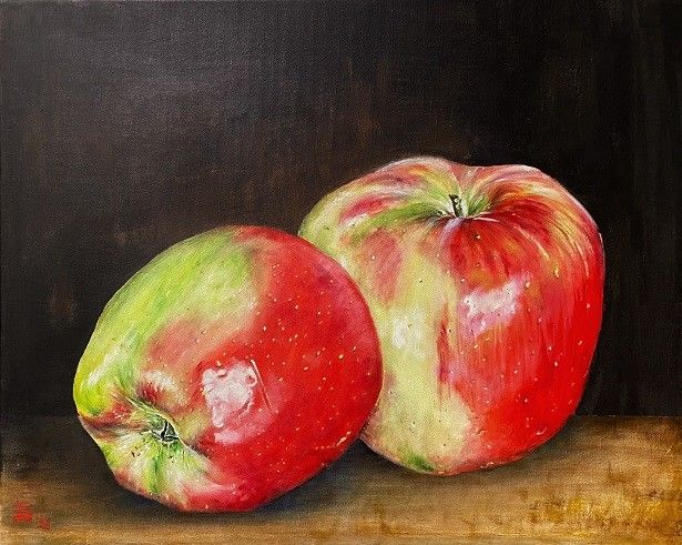 ACRILICO SU TELA DANIELA FACCHI ' MELA AMBROSIA '  dimensioni L 50 x H 40 cm.