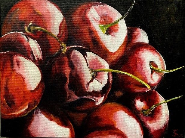 ACRILICO SU TELA  DANIELA FACCHI  ' CILIEGIE '  dimensioni L 40 x H 30 cm.
