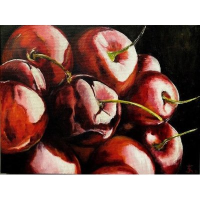 ACRILICO SU TELA DANIELA FACCHI ' CILIEGIE ' dimensioni L 40 x H 30 cm.