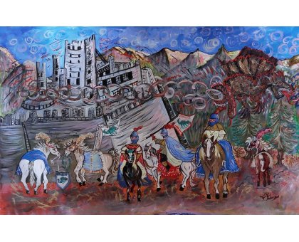 OLIO SU TELA FRANCA FABRIZIO ' LA FORZA DEL DRAGO ' dimensioni L 105 x H 70 cm.