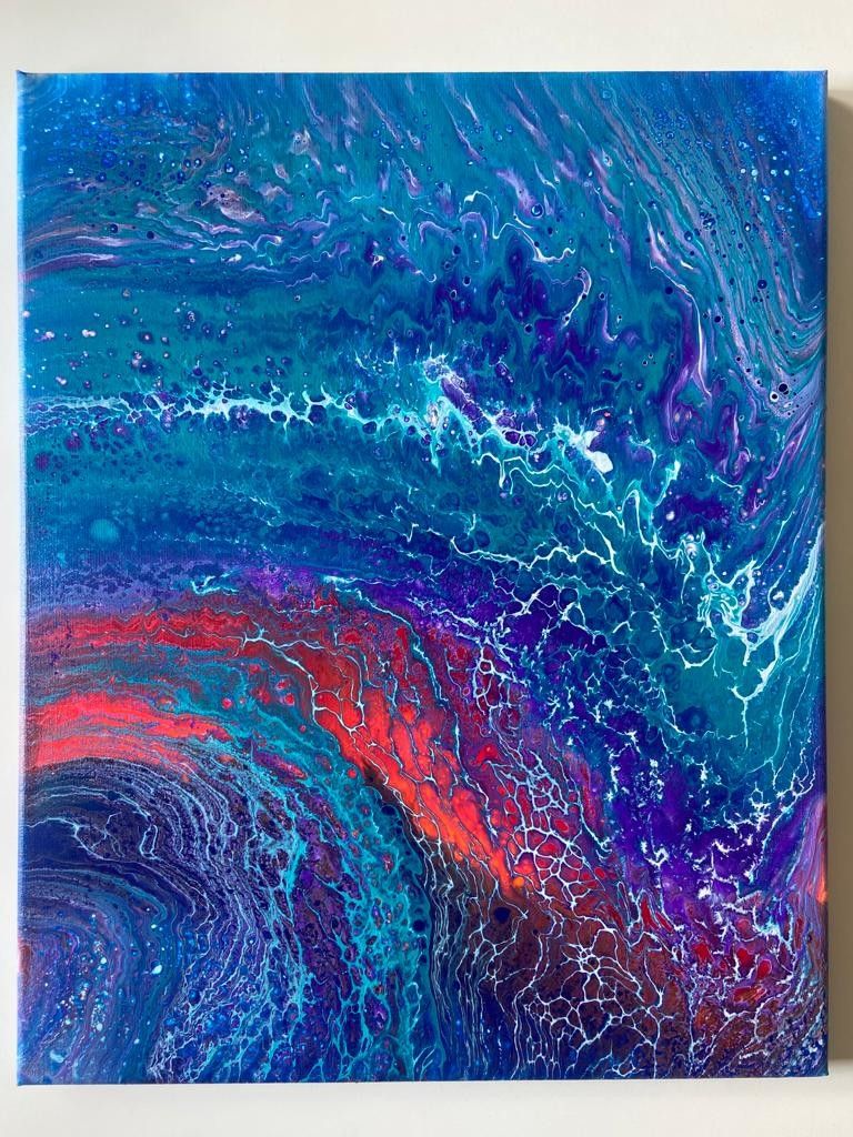 ACRILICO SU TELA  ARIANNA DI TROILA ' ONDE BLU '  dimensioni L 40 x H 50 cm.