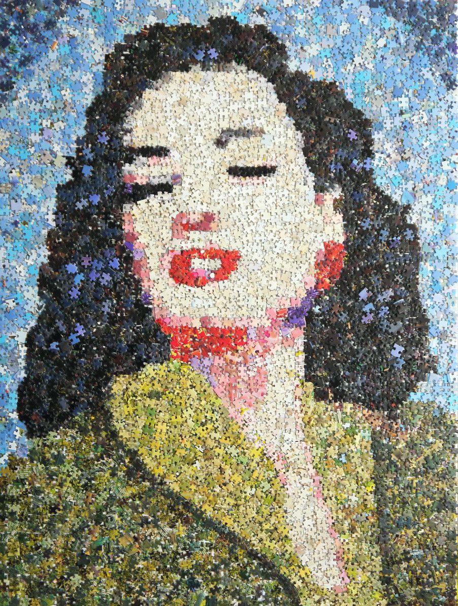 COLLAGE SU TELA  JORGE CASTRO GOMEZ " DITA VON TEESE "  dimensioni L 100 x H 120 cm.