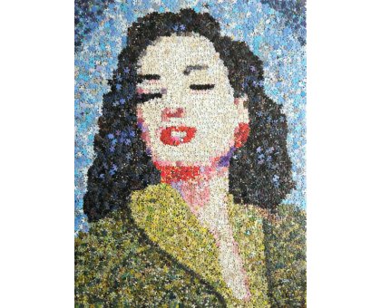 COLLAGE SU TELA JORGE CASTRO GOMEZ " DITA VON TEESE " dimensioni L 100 x H 120 cm.