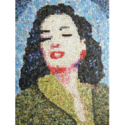 COLLAGE SU TELA JORGE CASTRO GOMEZ " DITA VON TEESE " dimensioni L 100 x H 120 cm.
