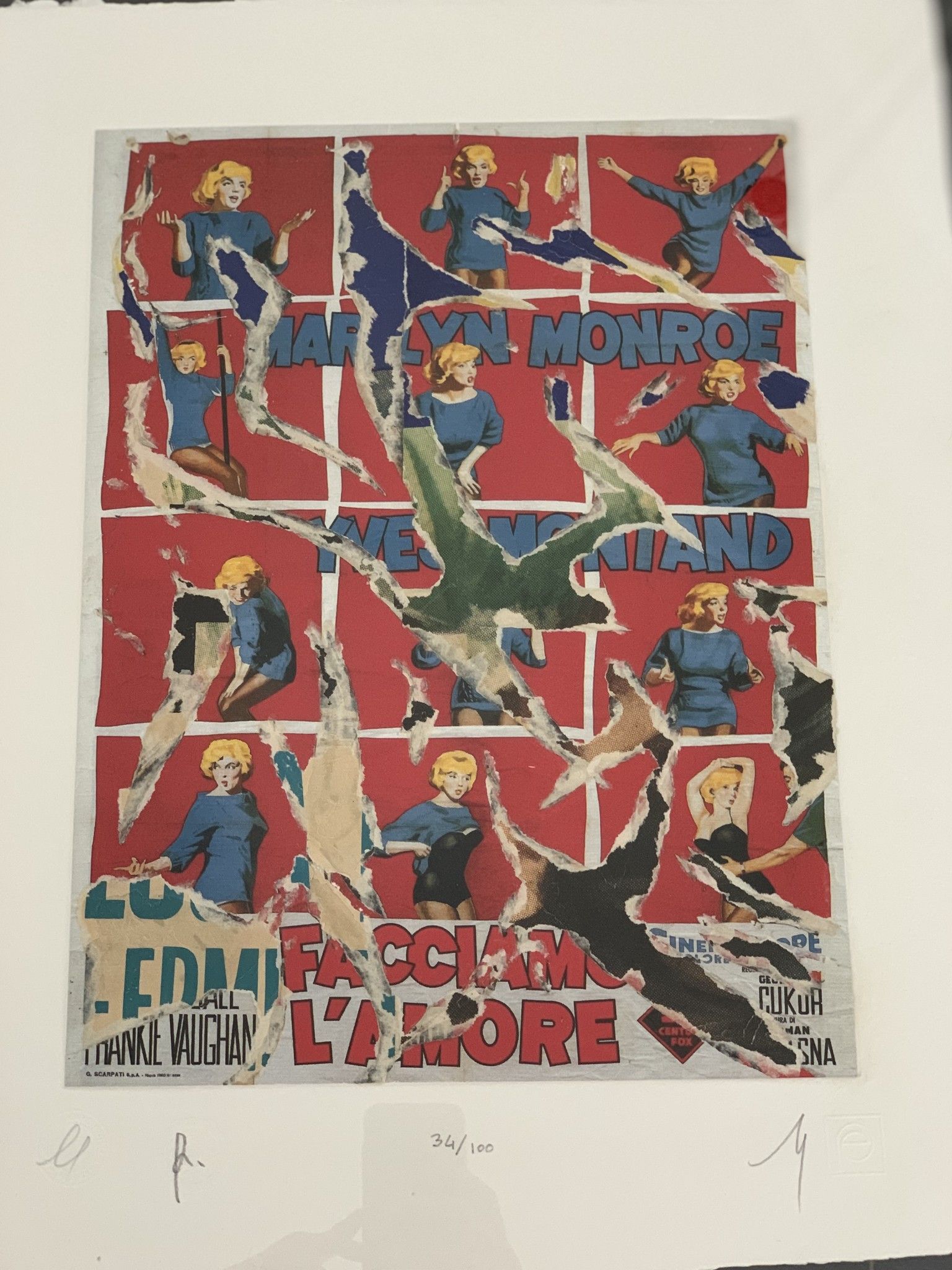 SERIGRAFIA MIMMO ROTELLA " FACCIAMO L'AMORE "  dimensioni L 52 x H 62 cm.