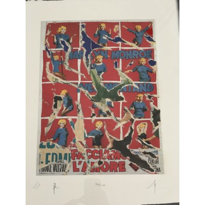 SERIGRAFIA MIMMO ROTELLA ' FACCIAMO L'AMORE ' dimensioni L 52 x H 62 cm.