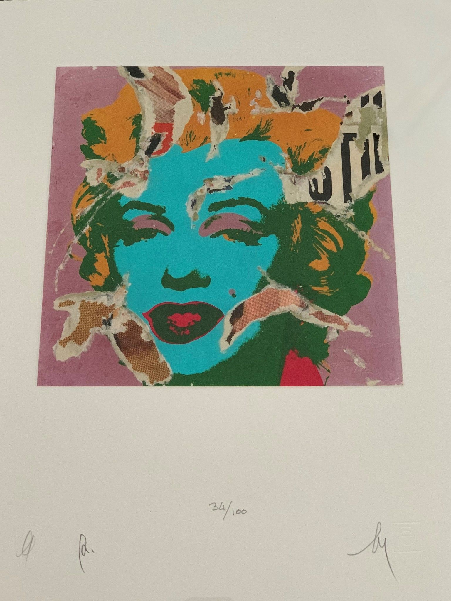 SERIGRAFIA MIMMO ROTELLA ' MARILYN '  dimensioni L 52 x H 62 cm.