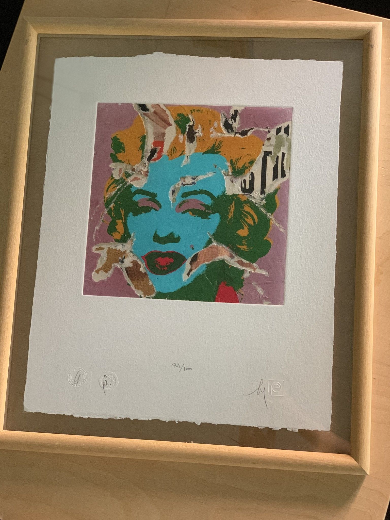 SERIGRAFIA MIMMO ROTELLA ' MARILYN '  dimensioni L 52 x H 62 cm.