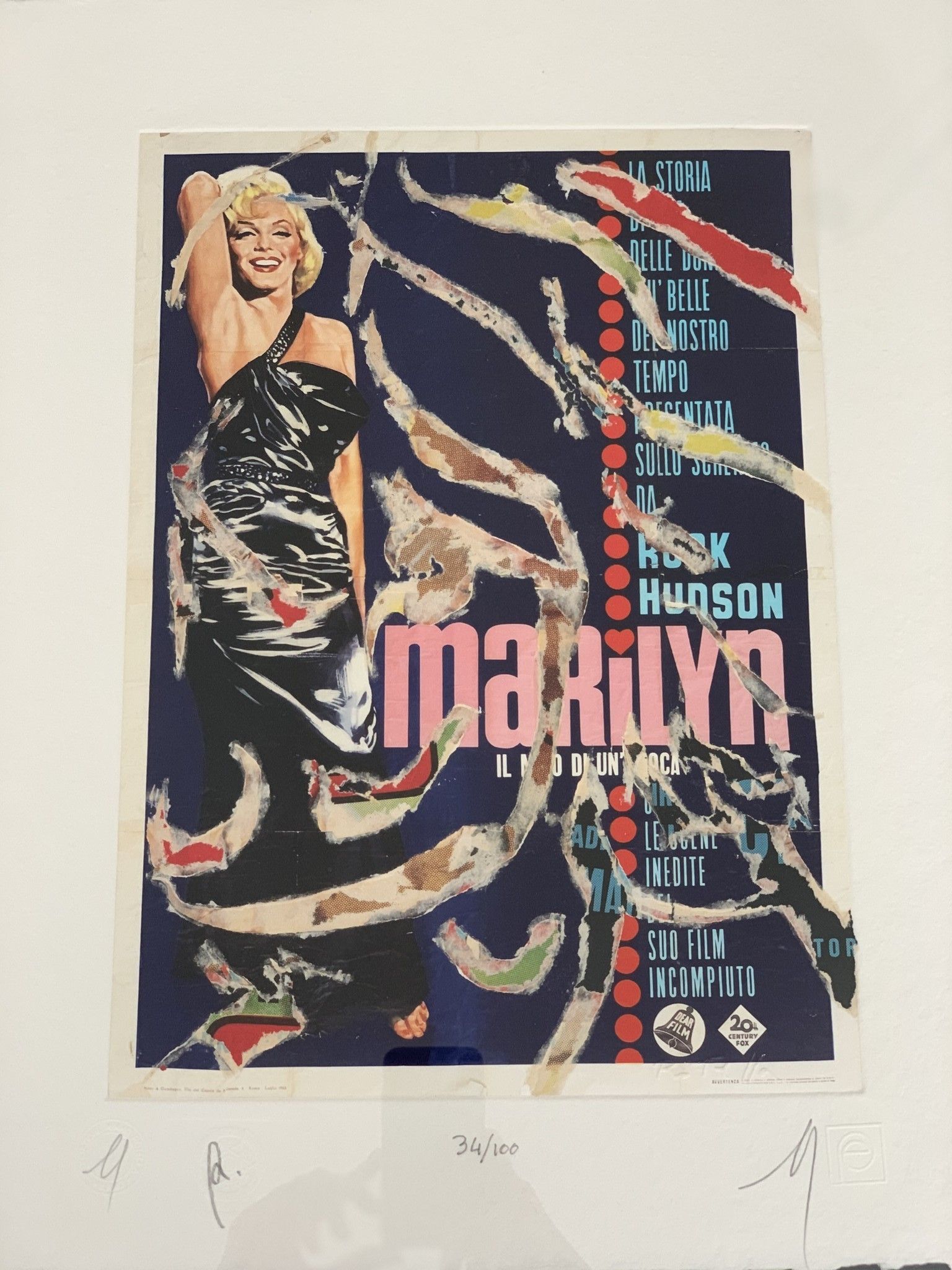 SERIGRAFIA MIMMO ROTELLA ' IL MITO '  dimensioni L 52 x H 62 cm.