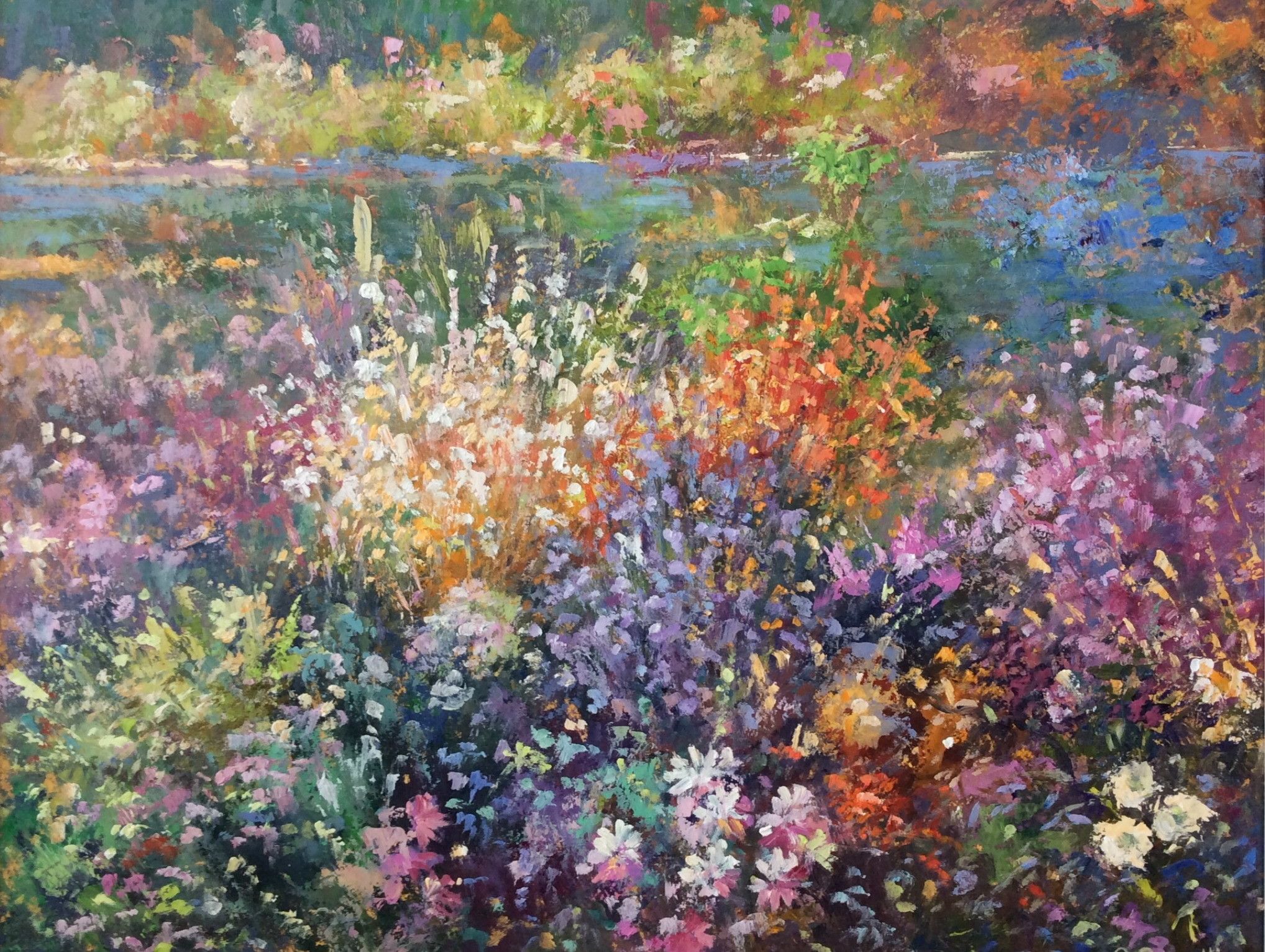 OLIO SU CARTONE BRUNA BONELLI ' FIORI D'ARTIFICIO '  dimensioni L 50 x H 40 cm.