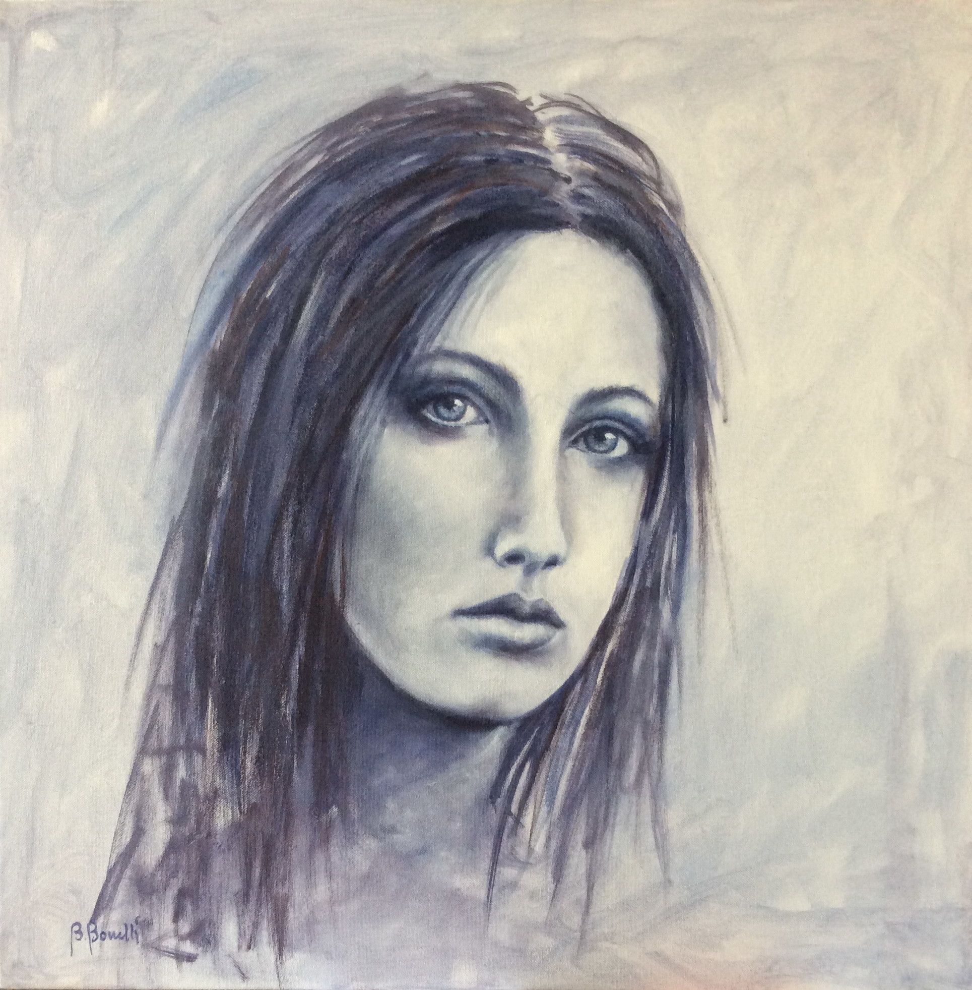 OIL ON CANVAS  BRUNA BONELLI " FERMEZZA "  size  L 60 x H 60 cm.