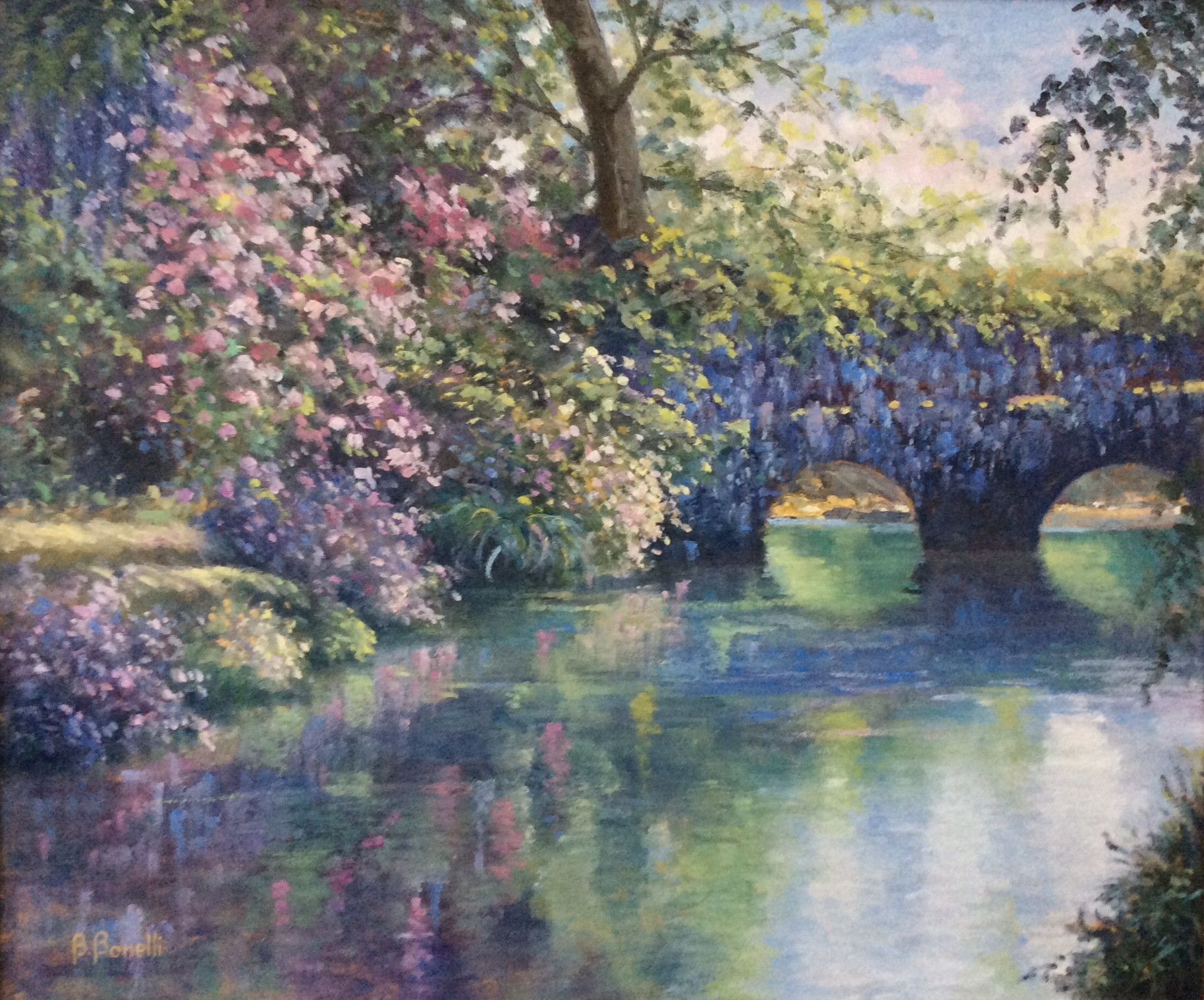 OIL ON CARDBOARD  BRUNA BONELLI " IL GIARDINO DI NINFA "  size  L 60 x H 50 cm.