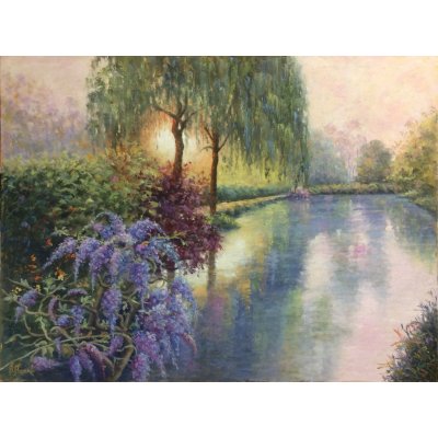 OLIO SU CARTONE BRUNA BONELLI ' IL GLICINE ' dimensioni L 80 x H 60 cm.