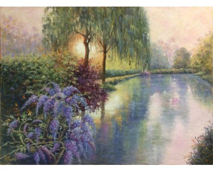 OLIO SU CARTONE BRUNA BONELLI ' IL GLICINE ' dimensioni L 80 x H 60 cm.