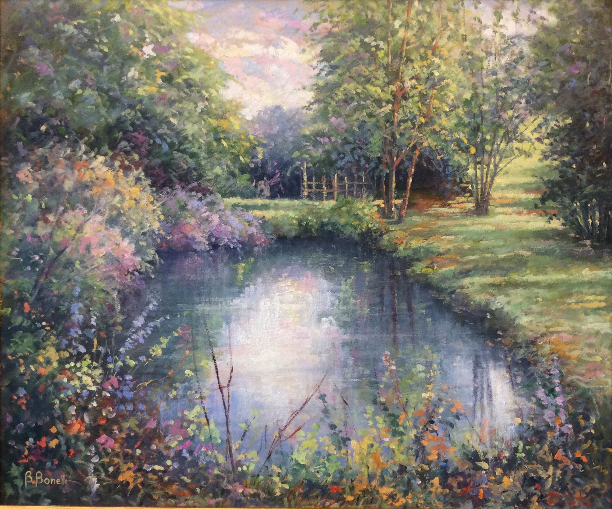 OLIO SU CARTONE BRUNA BONELLI ' RIFLESSI DI LUCE '  dimensioni L 60 x H 50 cm.