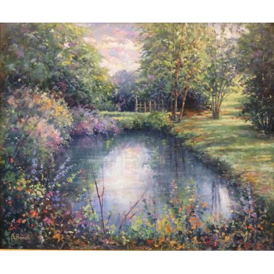 OLIO SU CARTONE BRUNA BONELLI ' RIFLESSI DI LUCE ' dimensioni L 60 x H 50 cm.