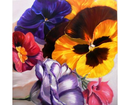OLIO SU TELA IRMA SERVODIO ' GUARDA CHE BEI FIORI SONO NATI!' dimensioni L 80 x H 80 cm.