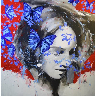 MIXED MEDIA MASSIMO PENNACCHINI ' BUTTERFLY WOMAN ' dimensioni L 90 x H 90 cm.