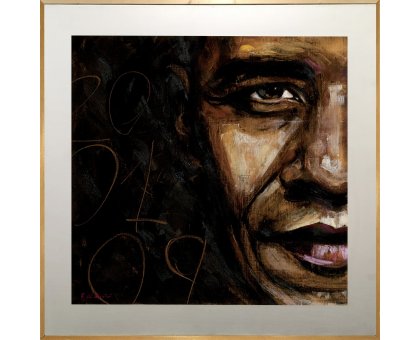 MIXED MEDIA FRANCESCA DI MARTINO ' OBAMA ' dimensioni L 100 x H 100 cm.