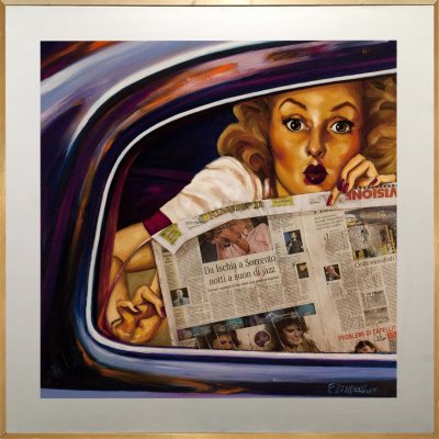 MIXED MEDIA FRANCESCA DI MARTINO ' PIN UP ' dimensioni L 100 x H 100 cm.