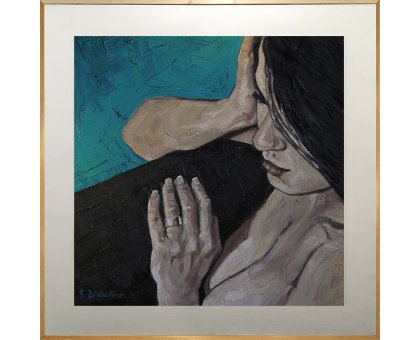 OLIO SU TELA FRANCESCA DI MARTINO ' VICO SPEZZANO, 6 ' dimensioni L 100 x H 100 cm.