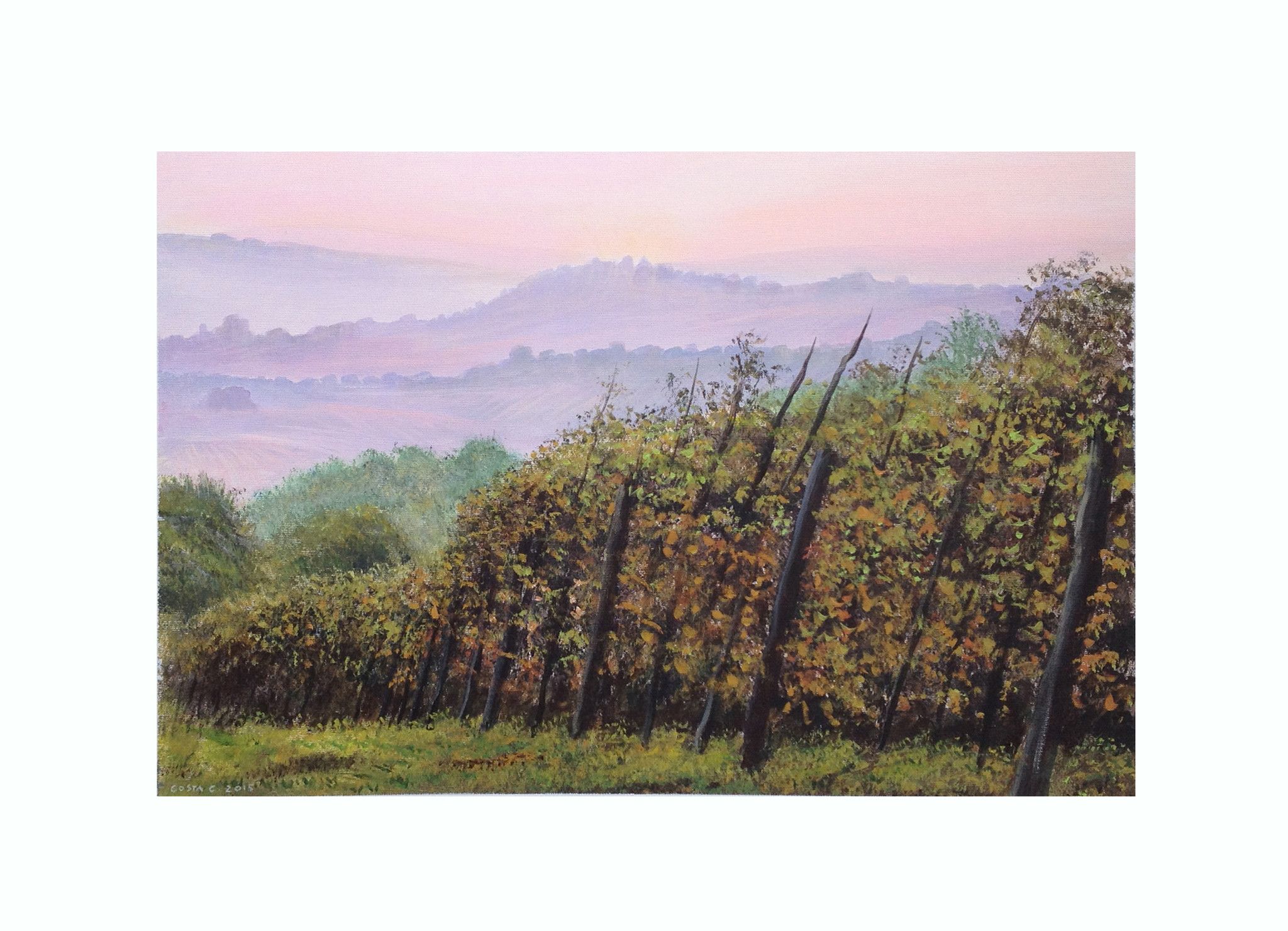 ACRYLIC ON CANVAS  CLAUDIO COSTA ' RISVEGLIO AUTUNNALE NELLE LANGHE '  size  L 80 x H 60 cm.
