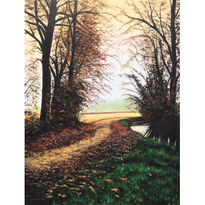 ACRILICO SU TELA CLAUDIO COSTA ' AL LIMITAR DEL CAMPO # 2 ' dimensioni L 60 X H 80 cm.