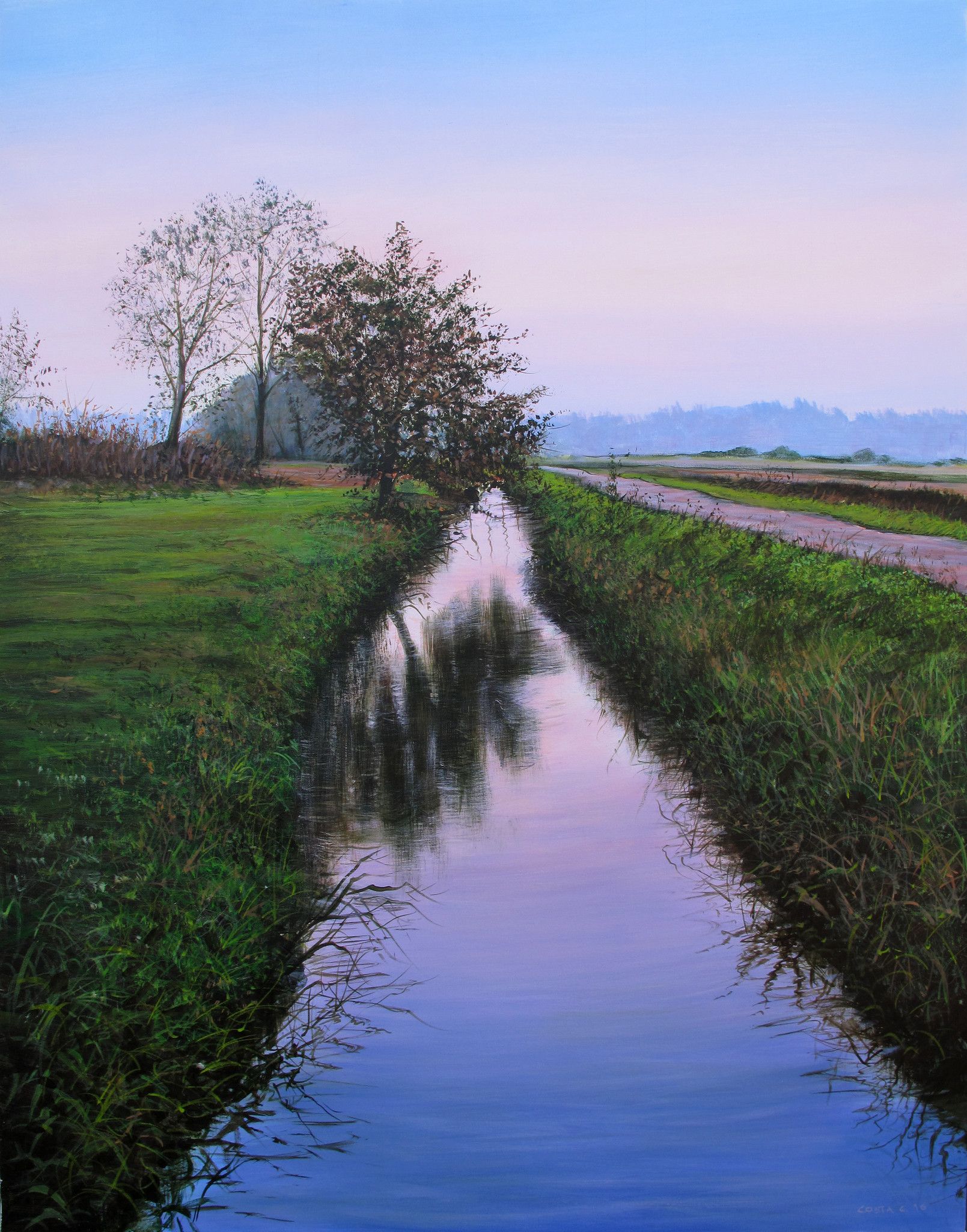 ACRYLIC ON CANVAS  CLAUDIO COSTA ' ALBA IN PIANURA '  size  L 60 x H 80 cm.