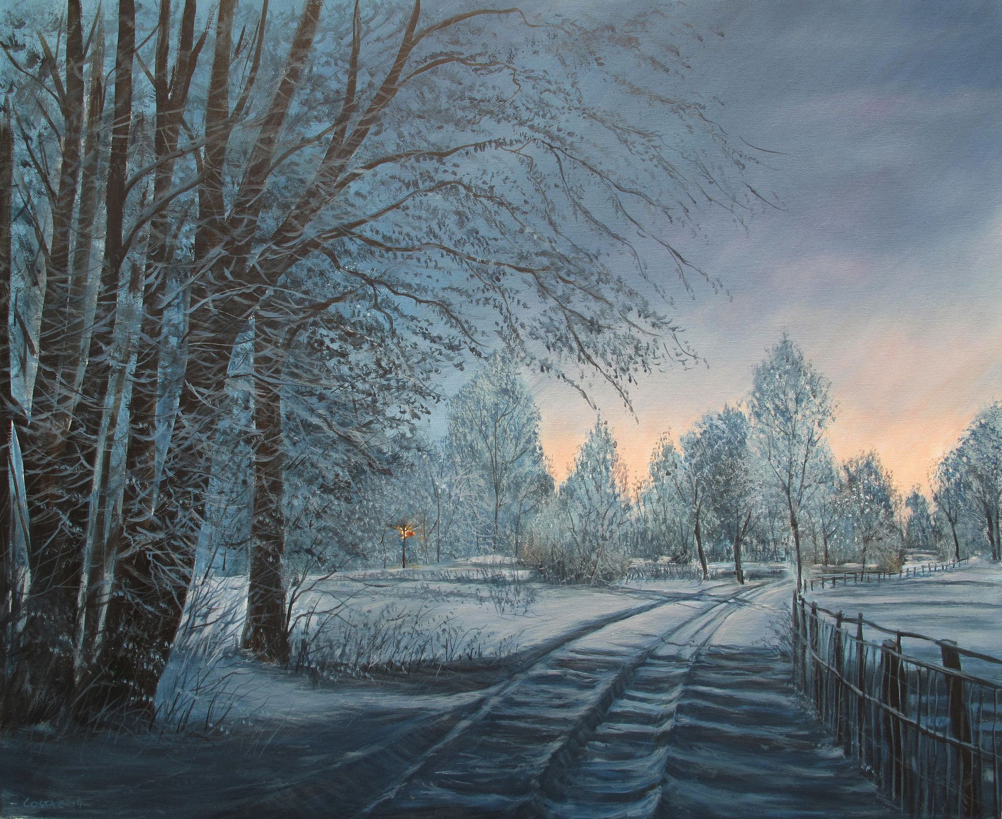 ACRYLIC ON CANVAS  CLAUDIO COSTA ' LAST LIGHTS '   size  L 80 x H 65 cm.