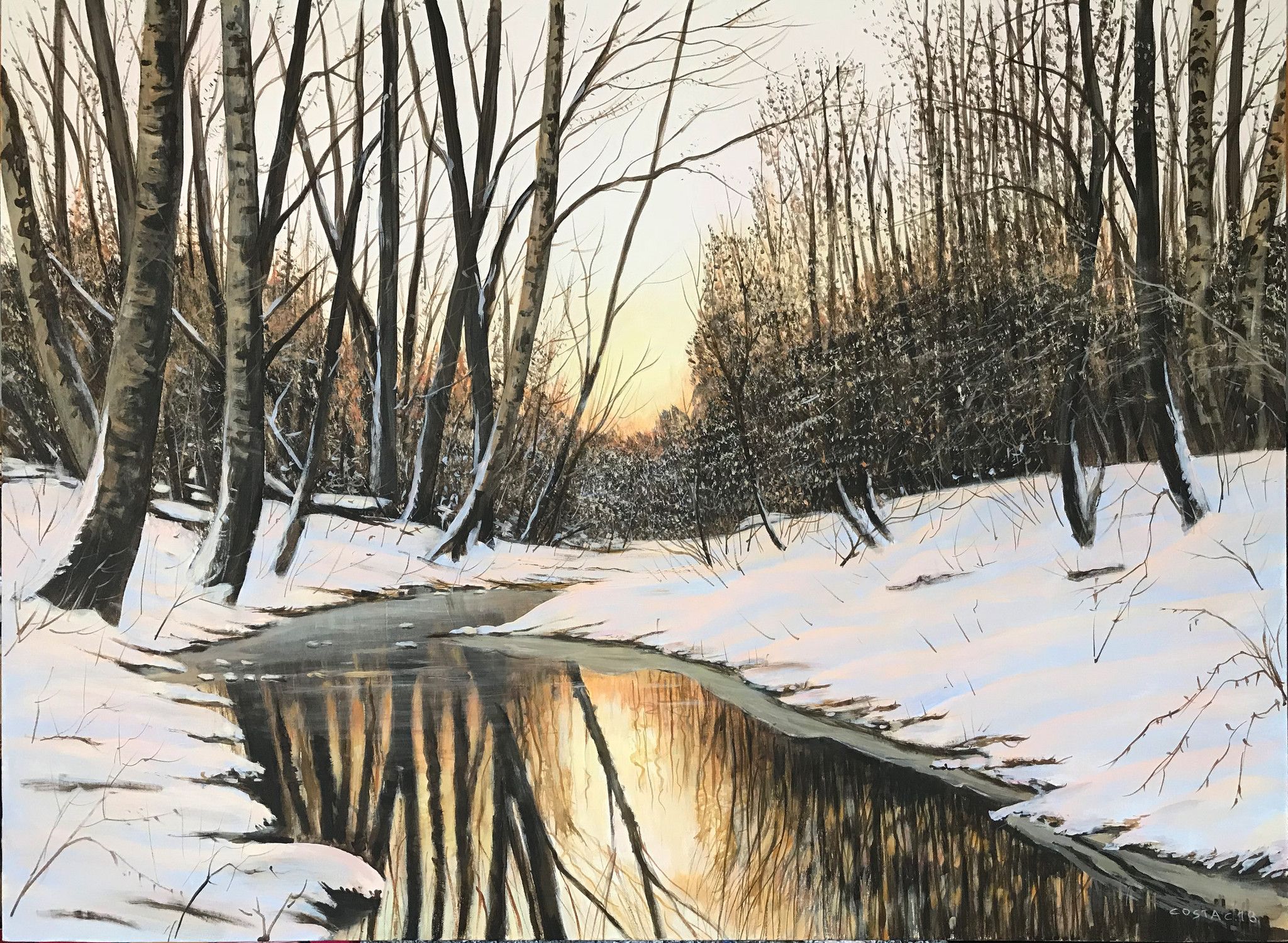 ACRYLIC ON CANVAS  CLAUDIO COSTA ' QUIETE BIANCA '  size  L 80 x H 70 cm.