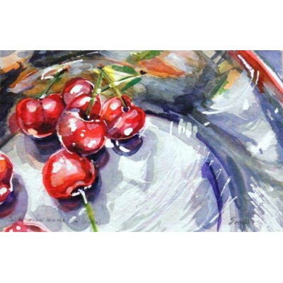 ACQUERELLO SU CARTA IRMA SERVODIO " SEI LA CERASELLA DELLA MIA VITA!" dimensioni L 23 x H 15 cm.