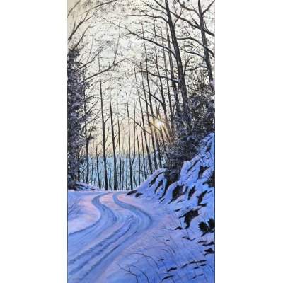 ACRILICO SU TELA CLAUDIO COSTA ' SENTIERO IN INVERNO ' dimensioni L 50 x H 100 cm.