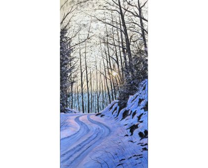 ACRILICO SU TELA CLAUDIO COSTA ' SENTIERO IN INVERNO ' dimensioni L 50 x H 100 cm.