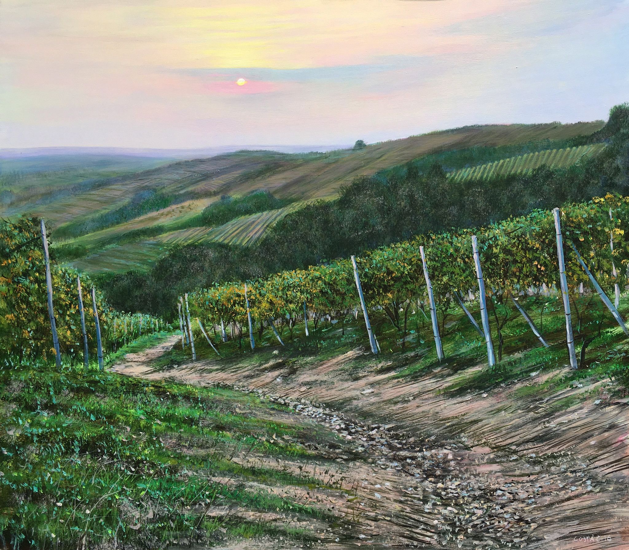 ACRYLIC ON CANVAS  CLAUDIO COSTA ' POESIA LANGAROLA '  size  L 80 x H 70 cm.