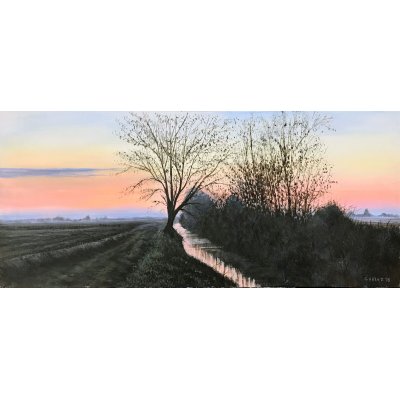 ACRILICO SU TELA CLAUDIO COSTA ' CREPUSCOLO ' dimensioni L 70 x H 30 cm.