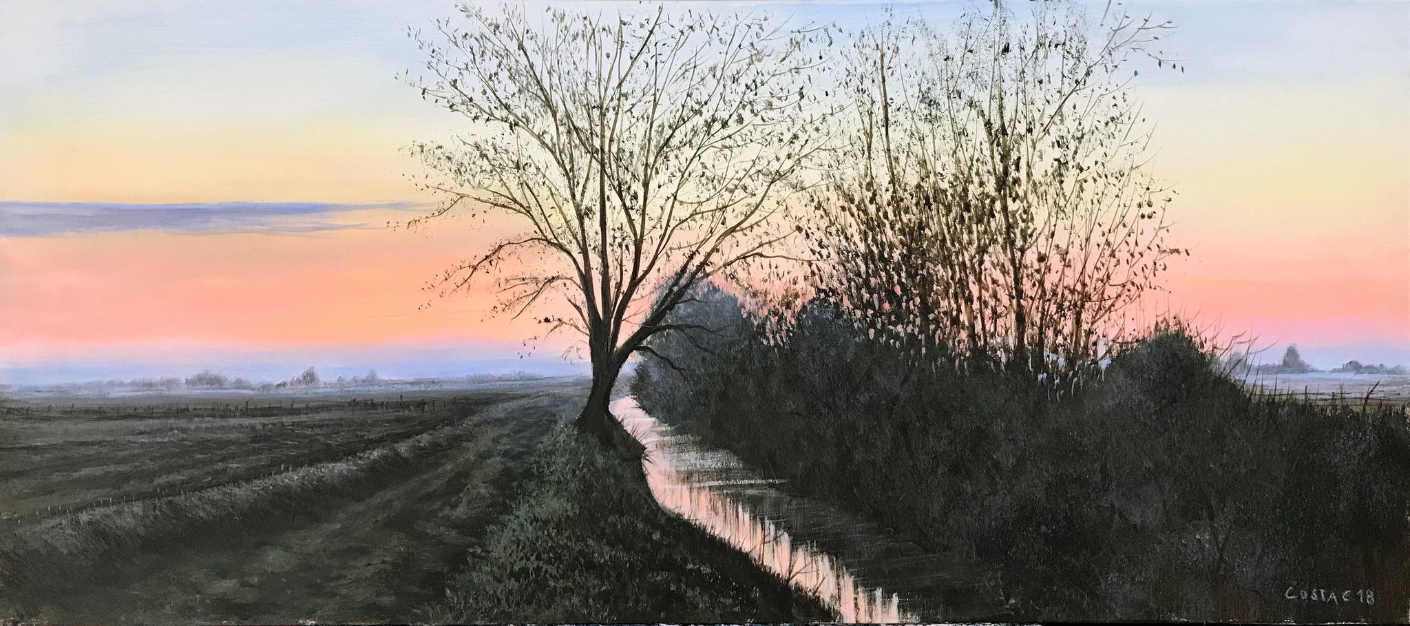ACRYLIC ON CANVAS  CLAUDIO COSTA ' CREPUSCOLO '  size  L 70 x H 30 cm.
