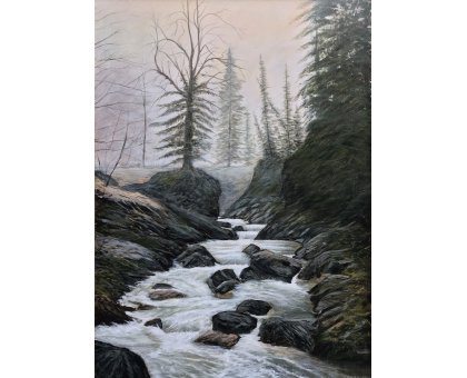 ACRYLIC ON CANVAS SU TELA CLAUDIO COSTA ' TORRENTE DI MONTAGNA ' size L 80 x H 120 cm.