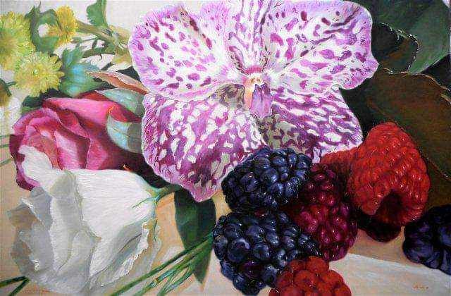 OIL ON CANVAS  IRMA SERVODIO  " ...E SE TI DICONO DI SMETTERE TU SOGNA ANCOR "   size  L 120 x H 80 cm.