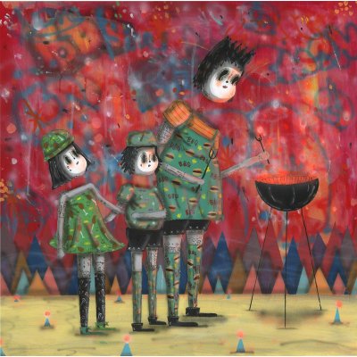 ACRILICO SU LEGNO RAMIRO DAVARO COMAS 'BBQ DAD' dimensioni L 155 x H 155 cm.