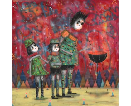 ACRILICO SU LEGNO RAMIRO DAVARO COMAS 'BBQ DAD' dimensioni L 155 x H 155 cm.