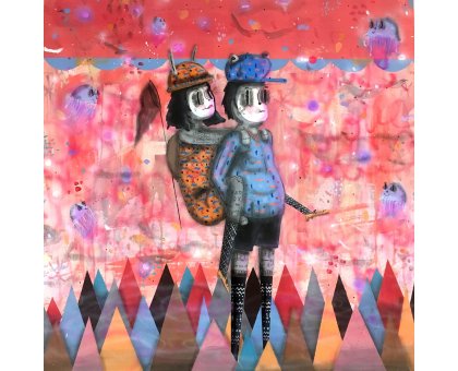 ACRILICO SU LEGNO DAVARO COMAS " FISHING FOR JELLYFISH " dimensioni L 155 x H 155 cm.