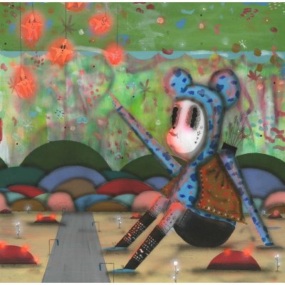 ACRILICO SU LEGNO RAMIRO DAVARO COMAS " ELECTRIC STAR BOY " dimensioni L 130 x H 130 cm.